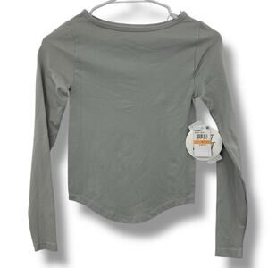 NEW Macy's Gray Long Sleeve Top Size Small Fitted Corset Hem Baby Tee NWT